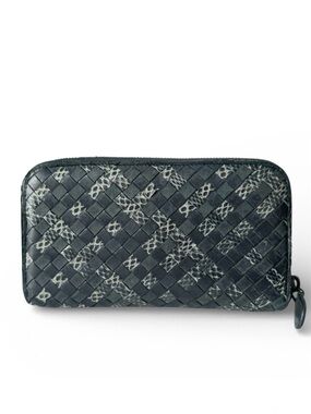 Bottega Veneta Intrecciato Navy Blue Woven Leather & Snakeskin Zippy Wallet